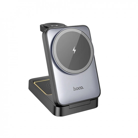 Επιτραπέζια Αναδιπλούμενη Βάση Ασύρματης Φόρτισης Hoco CQ21 Power 3 σε 1 15W Φόρτιση 3 Συσκευών Μαύρη 46133