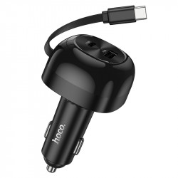 Φορτιστής Αυτοκινήτου Hoco NZ15 Unimpeded PD60W με 1x USB-C και 1x USB-A με Αναδιπλούμενο USB-C Καλώδιο 75cm Μαύρος 46711