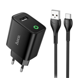 Φορτιστής Ταξιδίου Hoco. DC93 1xUSB-A 5V 2.1A με Καλώδιο USB-A σε USB-C Μαύρο 50505