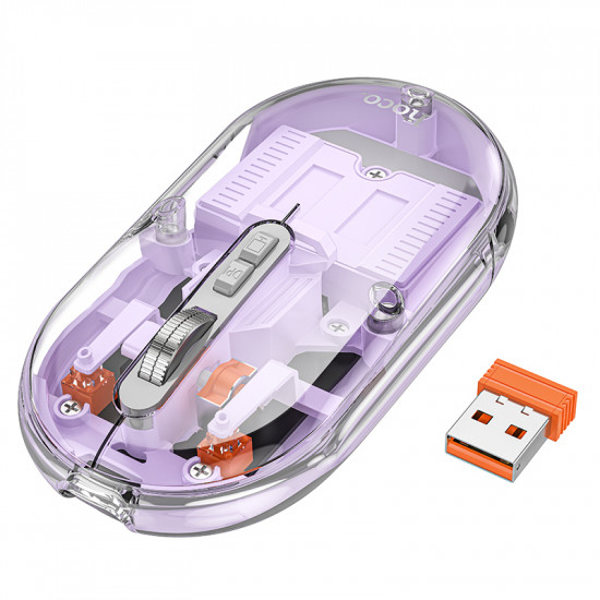 Bluetooth Ποντίκι Hoco GM35 General Wireless με 5  Πλήκτρα DPI 1600 Μωβ Διάφανο 46519