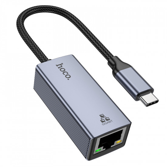 Αντάπτορας  Hoco UA37 USB-C σε RJ45 OTG 10/100/1000Mbps 12cm Γκρι 46228