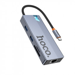 Hub USB-C Hoco HB52 Wow 8-in-1 με HDTV + RJ45 + SD/TF+ PD + Type-C 3.0 + 2x USB 3.0 Γκρι 18cm 46217