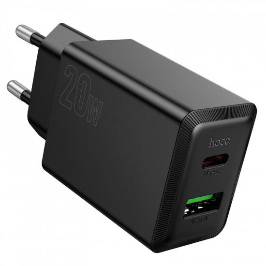 Φορτιστής Ταξιδίου Hoco N69 Nuevo PD20W QC3.0A 5V με 2 Εξόδους Φόρτισης 1xUSB-C και 1xUSB-A Μαύρος 46784