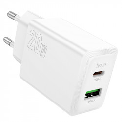 Φορτιστής Ταξιδίου Hoco N69 Nuevo PD20W 5V QC3.0A με 2 Εξόδους Φόρτισης 1xUSB-C και 1xUSB-A Λευκός 46785