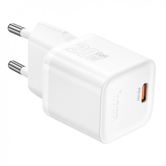 Φορτιστής Ταξιδίου Hoco N64 Ingenious GaN με 1 Εξόδο Φόρτισης USB-C PD20W 5V 3.0A Λευκός 47730