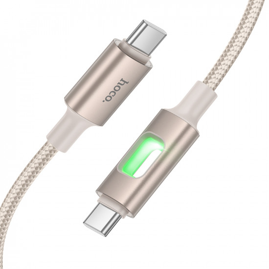 Καλώδιο Hoco U144 USB-C σε USB-C 60W Fast Charging 3A με Φωτισμό Braided Χρυσό 1.2m 47633