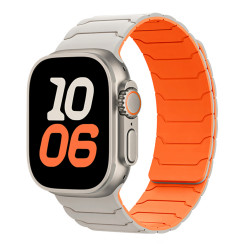 Watchband Hoco WA39 Flex Series 44/45/46/49mm Silicon Strap για Apple Watch series 1/2/3/4/5/6/7/8/9/se/ultra1/ultra2 Μπέζ με Πορτοκαλί 50212