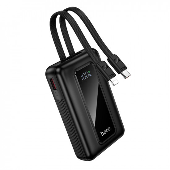 Power Bank Hoco J162 Full Power 10000mAh PD20W+22.5W QC με Θύρες USB+USB-C Ενσωματωμένα Καλώδια USB+Lighting και LED Ένδειξη Μπαταρίας Μαύρο 50355