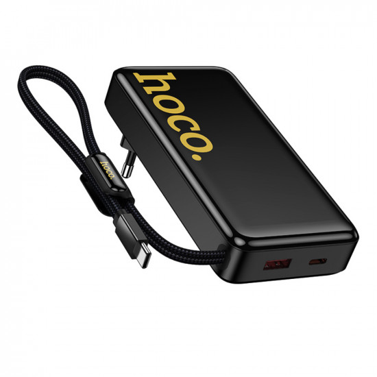Power Bank Hoco Q45 Worrier 10000mAh 22.5W PD20W QC3.0A και Φορτιστής με 1xUSB-C 1xUSB-A και Ενσωματωμένο Καλώδιο USB-C Μαύρο 50616