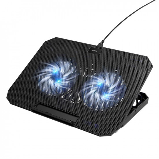 Laptop Cooler Hoco GA4 Jade Μαύρο με 2 Ανεμιστηράκια 7 Επιπέδων Έντασης και Φωτισμό για Φορητούς Υπολογιστές έως 17