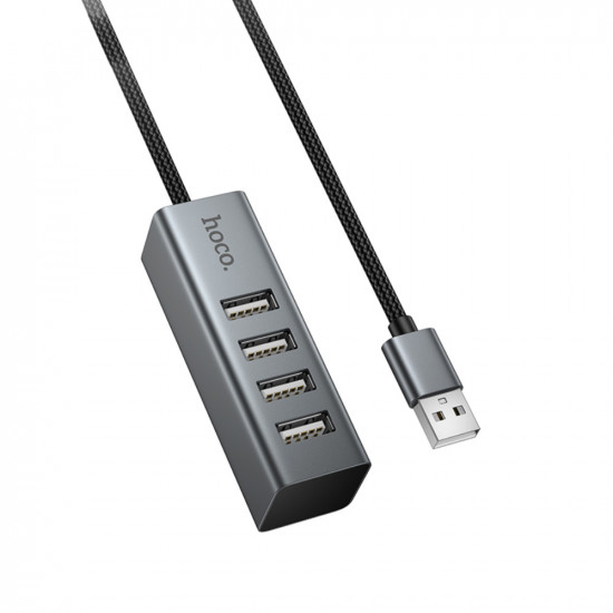 Hub USB Hoco HB1A 4-in-1 USB2.0 σε 4xUSB2.0 480Mbps 5V/3A Metal Gray 1.2m 50388