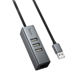 USB Hub Hoco HB1D 4-in-1 USB-A σε 3xUSB-A 2.0 + RJ45 εως 480Mbps Aluminum Alloy Γκρι 50629