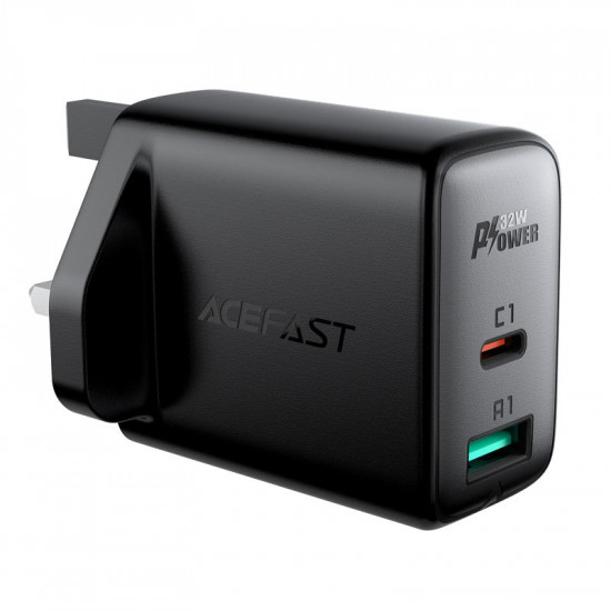 Φορτιστής Ταξιδίου Acefast A8 Fast Charging USB-C PD32W USB-A Μαύρος με UK Plug 39901