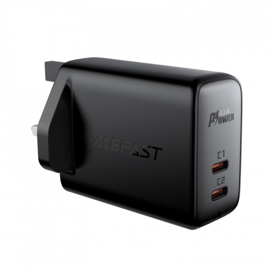 Φορτιστής Ταξιδίου Acefast A12 Fast Charging 2xUSB-C PD40W Μαύρος με UK Plug 39906