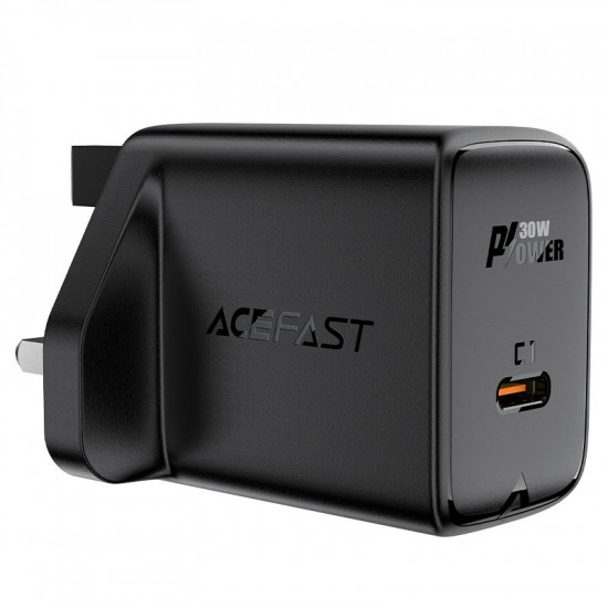 Φορτιστής Ταξιδίου Acefast A24 Fast Charging USB-C PD30W GaN Μαύρος με UK Plug 39898