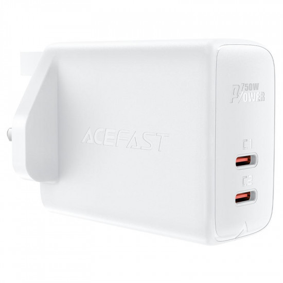 Φορτιστής Ταξιδίου Acefast A32 Fast Charging 2xUSB-C PD50W GaN Λευκός με UK Plug 39903