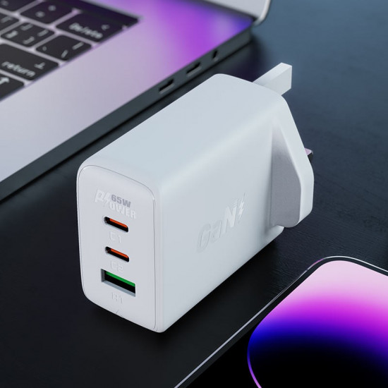 Φορτιστής Ταξιδίου Acefast A44 Fast Charging 2xUSB-C PD65W USB-A GaN Λευκός με UK Plug 39900
