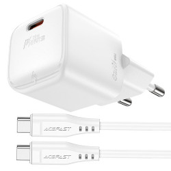 Φορτιστής Ταξιδίου Acefast A73 Mini Fast Charging 1xUSB-C PD20W QC3.0 GaN Λευκός + Καλώδιο USB-C σε USB-C 47062