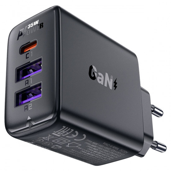 Φορτιστής Ταξιδίου Acefast A57 Fast Charging με 1xUSB-C + 2xUSB-A PD35W GaN Μαύρο 45066