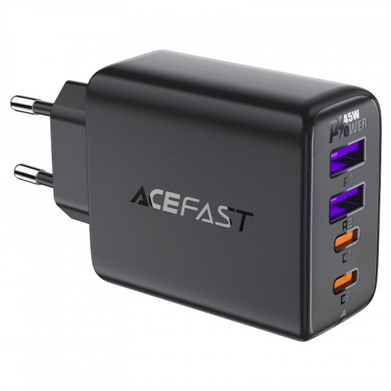 Φορτιστής Ταξιδίου Acefast A61 Fast Charging με 2xUSB-C + 2xUSB-A PD45W GaN Μαύρο 45065
