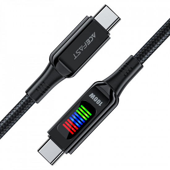 Καλώδιο Σύνδεσης Acefast C7-03  Μεταλλικό USB-C  σε USB-C 100W 20V/5A με Ενδειξη Τάσης  Braided Μαύρο 1.2m. 45827