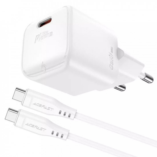 Φορτιστής Ταξιδίου Acefast A77 Mini Fast Charging 1xUSB-C PD30W QC3.0 GaN Λευκός + Καλώδιο USB-C σε USB-C 47061