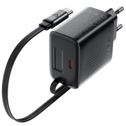 Φορτιστής Ταξιδίου Acefast A110 Fast Charging USB-C PD30W QC3.0 GaN και Αναδιπλούμενο Καλώδιο USB-C 0.64m Μαύρος 47055
