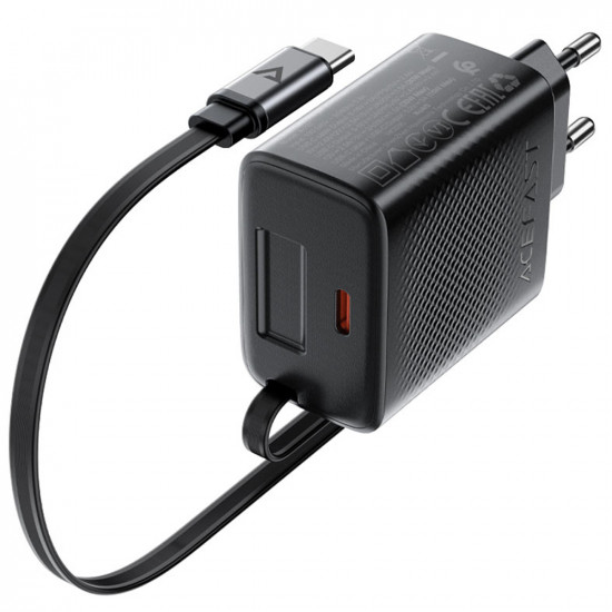 Φορτιστής Ταξιδίου Acefast A110 Fast Charging USB-C PD30W QC3.0 GaN και Αναδιπλούμενο Καλώδιο USB-C 0.64m Μαύρος 47055