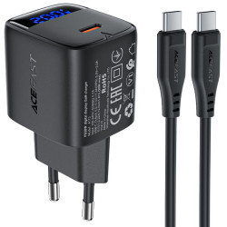 Φορτιστής Ταξιδίου Acefast A113 Fast Charging USB-C PD20W GaN με Digital Ένδειξη Φόρτισης + Καλώδιο USB-C σε USB-C Μαύρος 47771