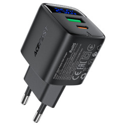 Φορτιστής Ταξιδίου Acefast A114 Fast Charging 1xUSB-A + 1xUSB-C PD25W QC3.0 GaN με LED Ένδειξη Μαύρος 47761