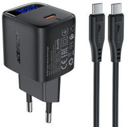 Φορτιστής Ταξιδίου Acefast A115 Fast Charging USB-C PD30W 3.0A GaN με LED Ένδειξη Φόρτισης + Καλώδιο USB-C σε USB-C Μαύρος 47765