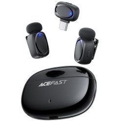 Σετ 2 Μικρόφωνα Πέτου Lavalier Acefast R2 HD Μείωση Θορύβου, Ακτίνα 15m και 20hr Διάρκεια Μπαταρίας με USB-C Transmitter και Θήκη Φόρτισης Μαύρο 49549