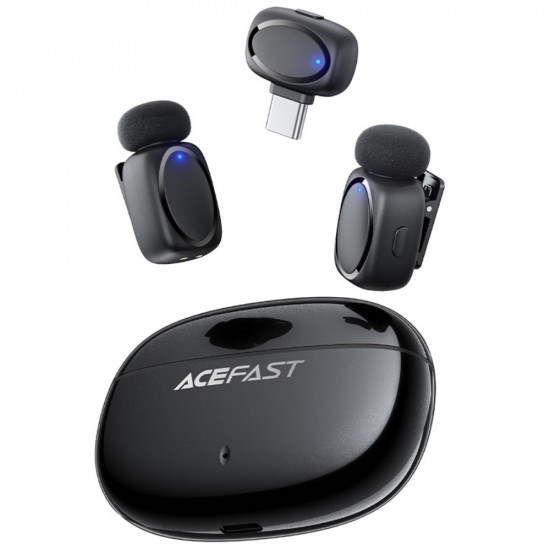 Σετ 2 Μικρόφωνα Πέτου Lavalier Acefast R2 HD Μείωση Θορύβου, Ακτίνα 15m και 20hr Διάρκεια Μπαταρίας με USB-C Transmitter και Θήκη Φόρτισης Μαύρο 49549