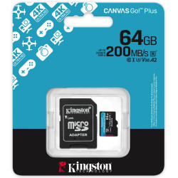 Κάρτα Μνήμης Kingston CanvasGo+ MicroSDXC 64GB Class 10 με SD Αντάπτορα εως 200Mb/s SDCG4/64GB 47961
