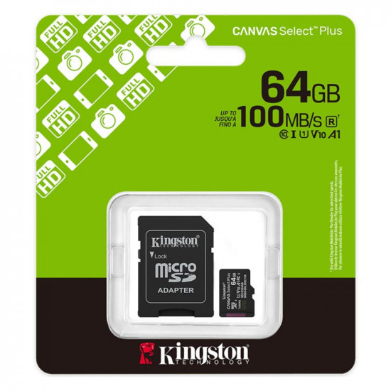 Κάρτα Μνήμης Kingston Canvas Select Plus+ MicroSDXC 64GB Class 10 με SD Adapter έως 100MB/s SDCS3/64GB 47963