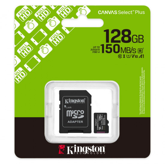 Κάρτα Μνήμης Kingston Canvas Select Plus+ MicroSDXC 128GB Class 10 με SD Adapter έως 150MB/s SDCS3/128GB 48248