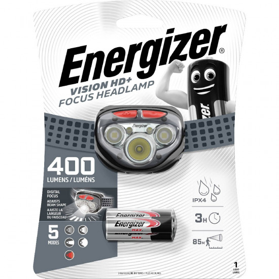 Φακός Κεφαλής Energizer Vision HD+ Focus IPX4 3 LED 400 Lumens με Μπαταρίες AAA 3 Τεμ. Γκρί 16722