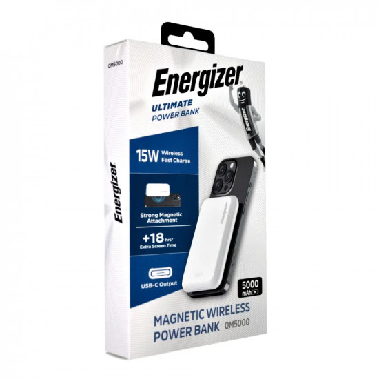 Power Bank Energizer QM5000 5000mAh 15W Fast Charge με 1xUSB-C Ασύρματη Φόρτιση 15W και LED Ένδειξη Μπαταρίας Λευκό 49842