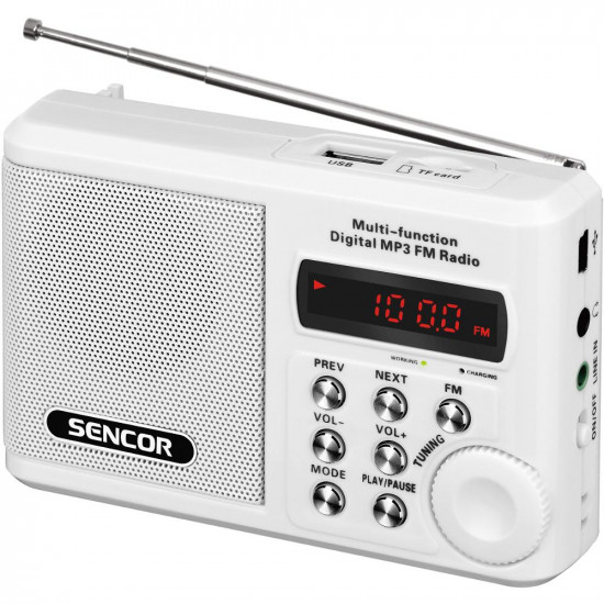 Φορητό Ραδιόφωνο FM/MW/SW με USB, Micro SD, MP3  3,5mm 2W Sencor SRD 215 W Λευκό 41439