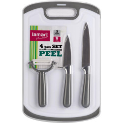 Σετ Μεταλλικών Εργαλείων Μαγειρικής και Επιφάνεια Κοπής 4τεμ. Lamart LT2097 Ασημί/Λευκό 43165