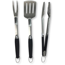 Σετ Εργαλείων Grill Fieldmann FZG 9017 3 Τεμ. με Πιρούνα, Σπάτουλα και Τσιμπίδα απο Ανοξείδωτο Ατσάλι και Προστατευτικές Λαβές 42497