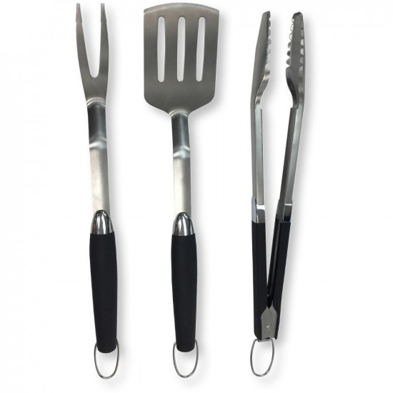 Σετ Εργαλείων Grill Fieldmann FZG 9017 3 Τεμ. με Πιρούνα, Σπάτουλα και Τσιμπίδα απο Ανοξείδωτο Ατσάλι και Προστατευτικές Λαβές 42497