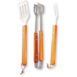 Σετ Εργαλείων Grill Fieldmann FZG 9018 3 Τεμ. με Σπάτουλα, Τσιμπίδα και Πιρούνα απο Ανοξείδωτο Ατσάλι και με Προστατευτική Λαβή απο Bamboo 42498
