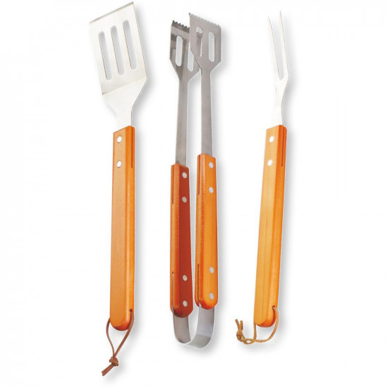 Σετ Εργαλείων Grill Fieldmann FZG 9018 3 Τεμ. με Σπάτουλα, Τσιμπίδα και Πιρούνα απο Ανοξείδωτο Ατσάλι και με Προστατευτική Λαβή απο Bamboo 42498