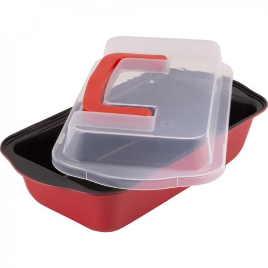 Φόρμα Ζαχαροπλαστικής για Κεικ Ορθογώνιο με Καπάκι 29×15×6,5cm Lamart LT3100 Μαύρο/Κόκκινο 43259