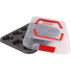Φόρμα Ζαχαροπλαστικής για 12 Muffins με Καπάκι Αντικολλητική 35×26,4cm Lamart LT3103 Μαύρο/Κόκκινο 43262