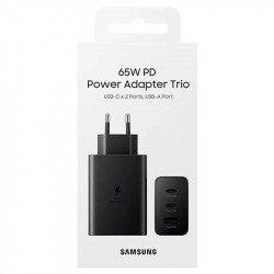 Φορτιστής Ταξιδίου Samsung T6530NBE Trio 2 x USB-C + USB PD3.0 65W 3A Μαύρος 38883