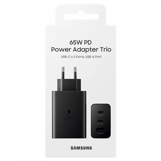 Φορτιστής Ταξιδίου Samsung T6530NBE Trio 2 x USB-C + USB PD3.0 65W 3A Μαύρος 38883