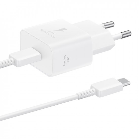 Φορτιστής Ταξιδίου Samsung Super Fast Charging EPT2510XWEGEU 25W USB-C Λευκός + Καλώδιο USB-C σε USB-C Λευκό 46841