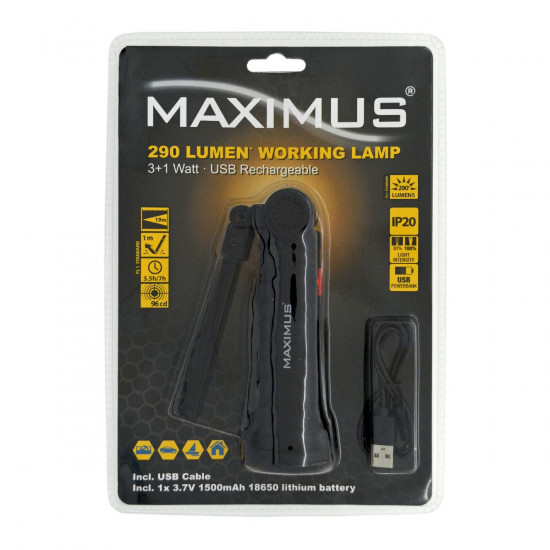 Επαναφορτιζόμενος Φακός Εργασίας Duracell Maximus 3+1 Watt IP20 290 Lumens/Απόσταση 19m/Διάρκεια: 7h Μαύρος 35589